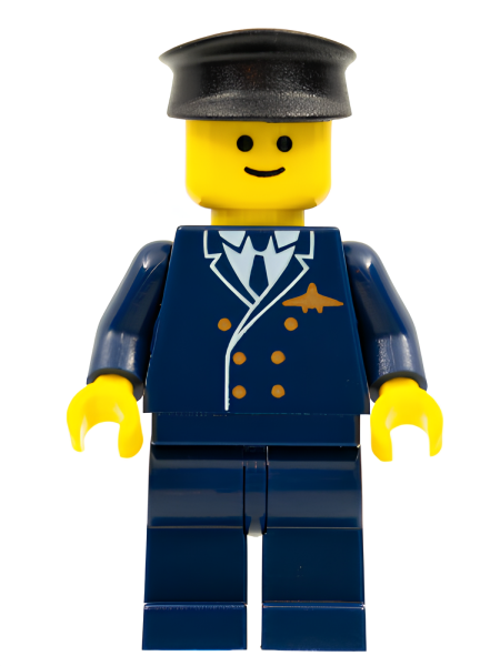Минифигурка Lego Airport - Pilot, Dark Blue Legs, Dark Blue Top, Black Hat wc025